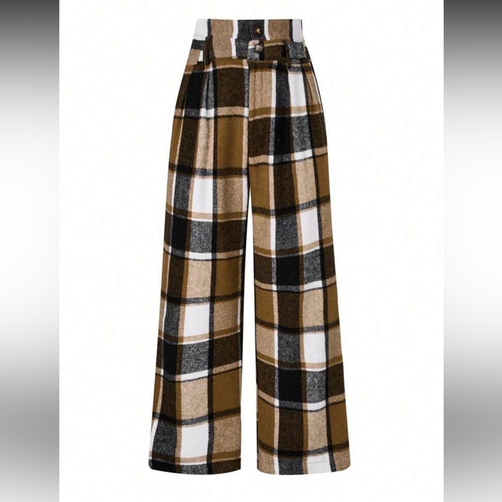 SHEIN Checkered Trousers in Brown and Black